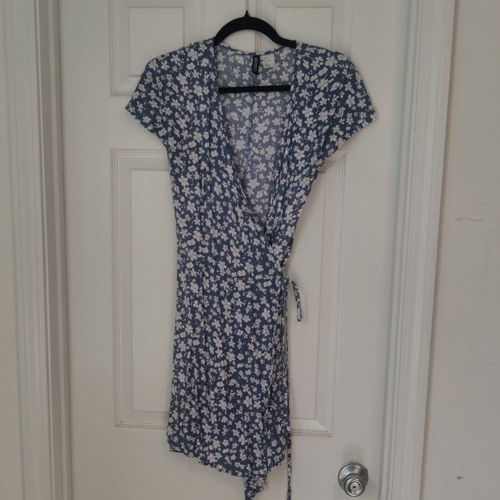 Floral Blue Wrap Dress